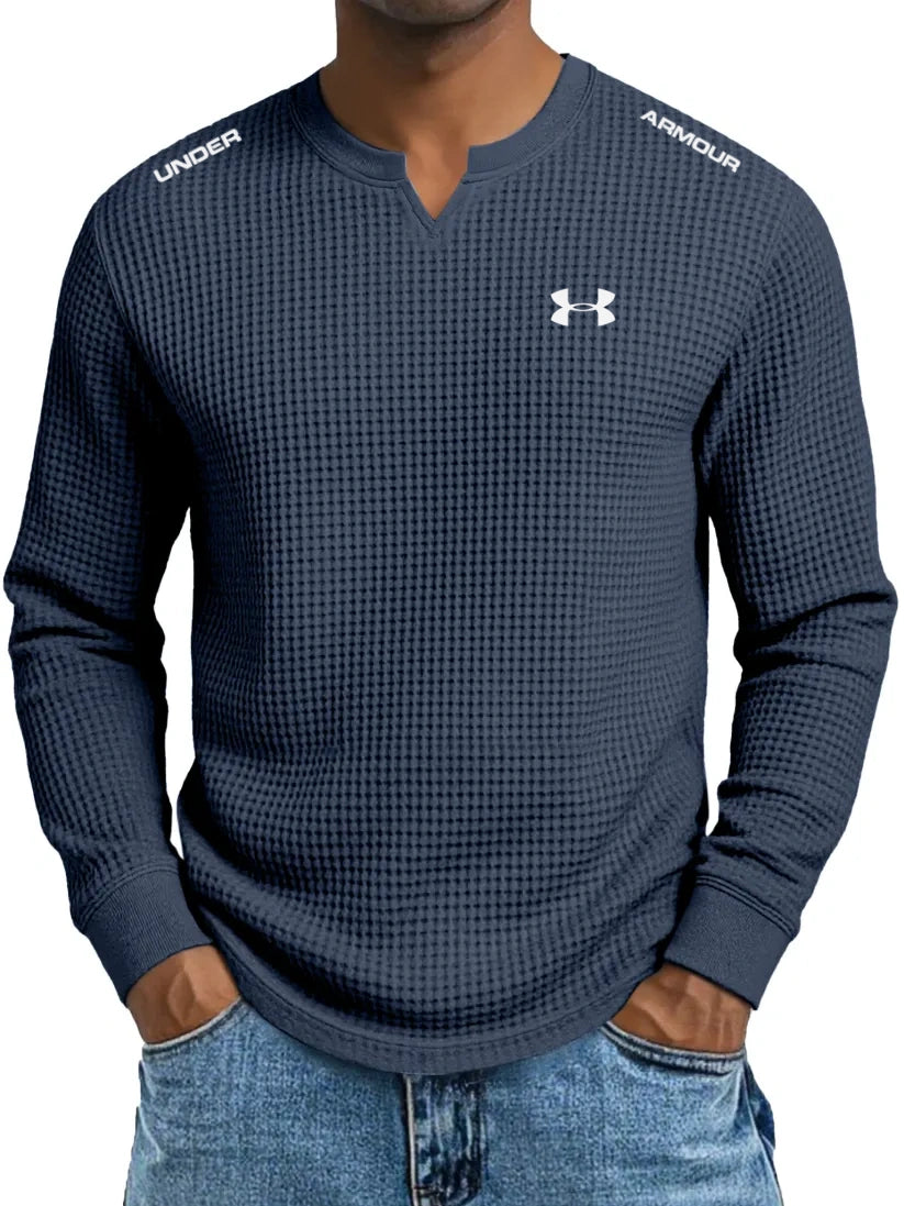 Men's cotton waffle casual V-neck T-shirt