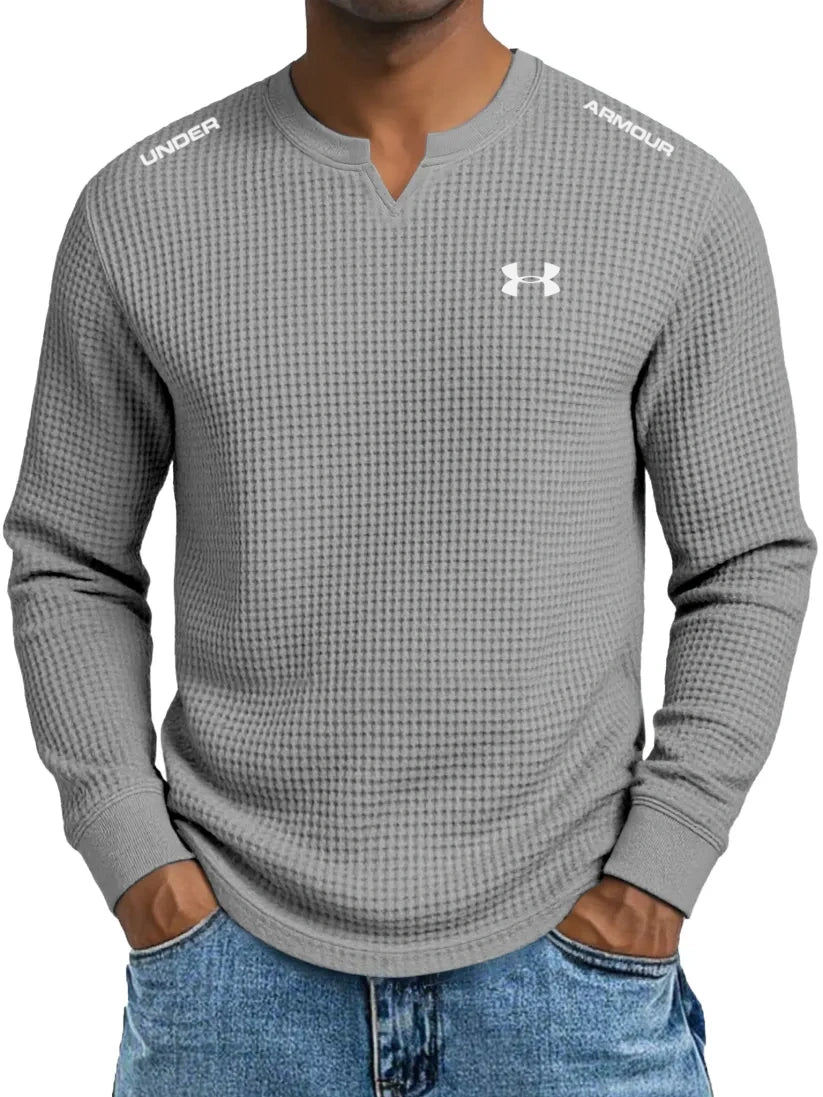 Men's cotton waffle casual V-neck T-shirt