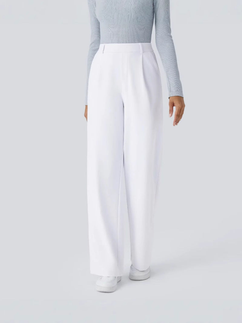 Women's High-Waisted Pleated Wide Leg Trousers - Tailored Workwear Pants